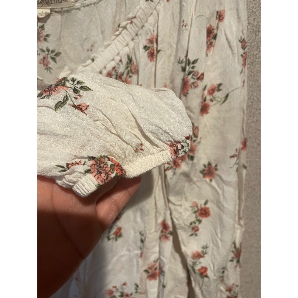Rewind Floral Blouse Women's Long Sleeve Top Cream Pink Casual L‎ - Picture 5 of 7